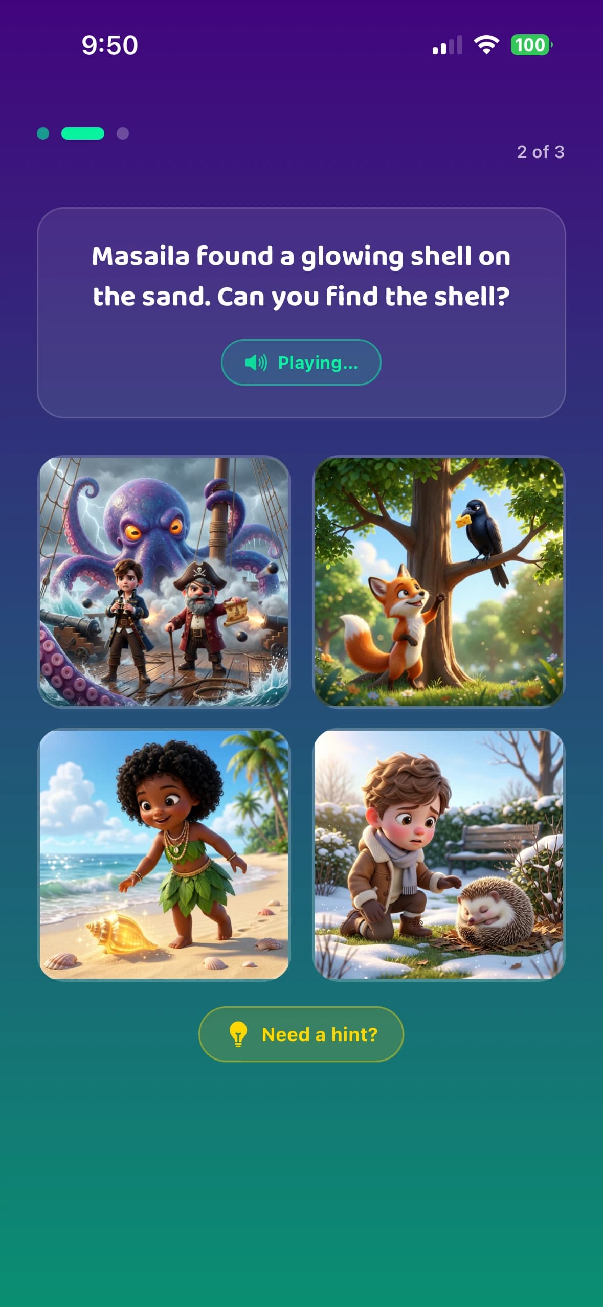 Tap-the-picture quiz for ages 3 to 5